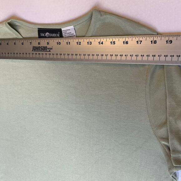 Sag Harbor Women Knit T-shirt size L Green Short Sleeve Stretch Made In Korea - Picture 2 of 8
